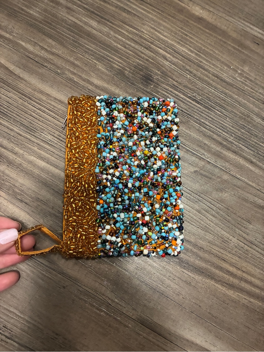 Beaded Multicolor Wristlet Clutch with Gold Accent